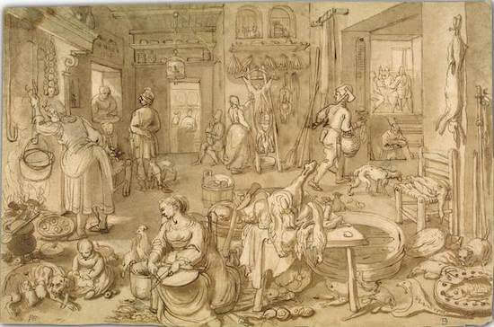 keuken in de zeventiende eeuw en de Emmaüsgangers